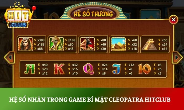 Hệ số nhân trong game bí mật Cleopatra Hitclub